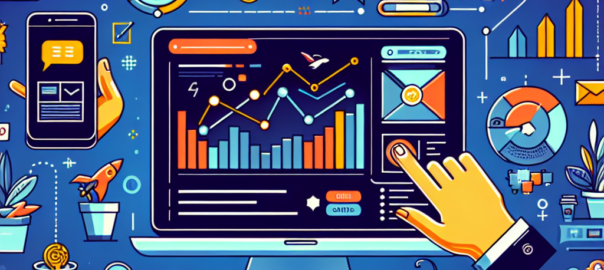 Een ondernemer bekijkt e-commerce trends op een laptop, omringd door notities en een smartphone.