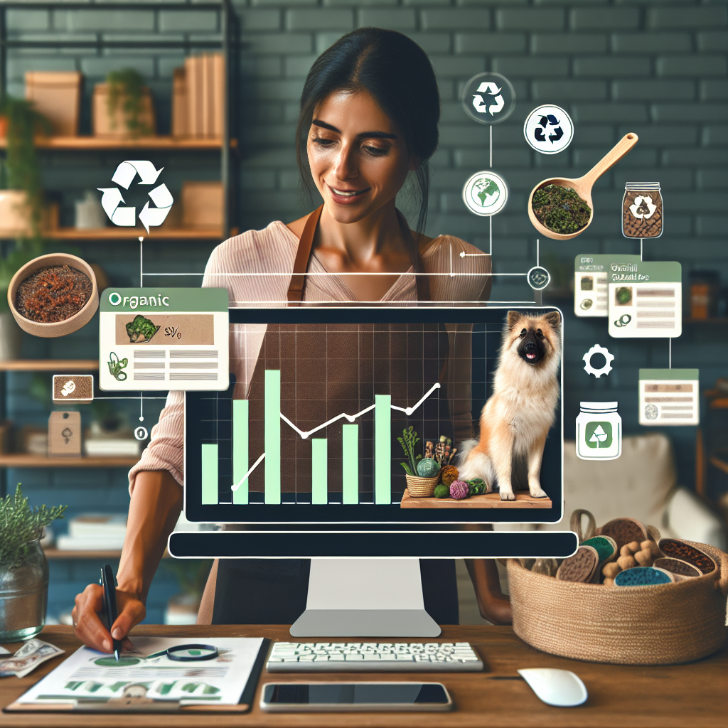 Een ondernemer werkt aan een laptop met e-commerce grafieken en trends op het scherm, omringd door notities en een koffiemok.