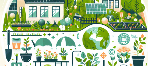 Een bloeiende, duurzame tuin met inheemse planten, composthoop en een regenwateropvangsysteem.