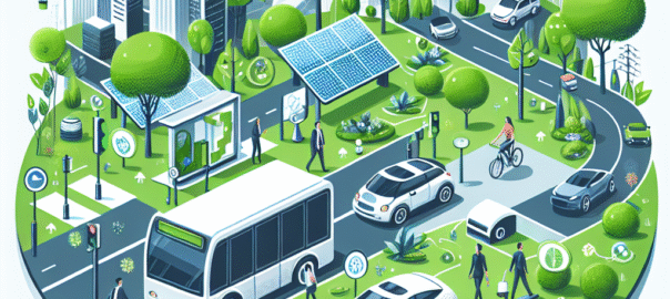 Een elektrische fiets en een laadstation omgeven door groene bomen en een blauwe lucht, symboliserend duurzame mobiliteit.