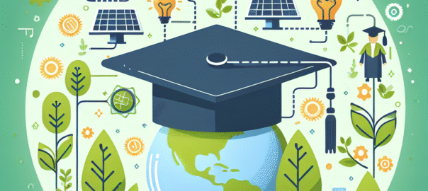 Leerlingen in een klaslokaal werken aan een duurzaam project met planten en zonnepanelen, symbolisch voor groen onderwijs.