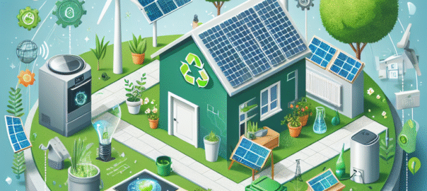 Moderne keuken met energiezuinige apparaten en planten, symboliseert duurzame technologie in huishoudens.