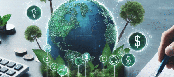 Groene planten en munten symboliseren duurzaam financieel beleid voor een ecologische toekomst.
